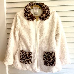 EUC Little Lass Toddler Girls Faux Fur Jacket with Cheetah Accents - Size 4T